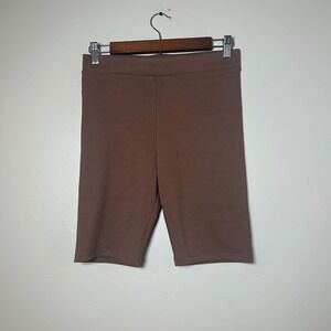 H&M Divided Biker Shorts Women Small Brown Ribbed Knit High Waist Athleisure